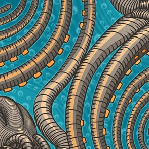 ★ KRAKEN ' ROLL ★ Teal - Jumbo Scale / Collection : Kraken ' Roll – Steampunk Octopus Print