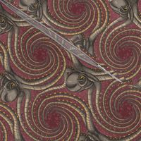 ★ KRAKEN ' ROLL ★ Burgundy Red - Small Scale / Collection : Kraken ' Roll – Steampunk Octopus Print