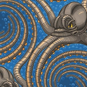 ★ KRAKEN ' ROLL ★ Blue - Large Scale / Collection : Kraken ' Roll – Steampunk Octopus Print