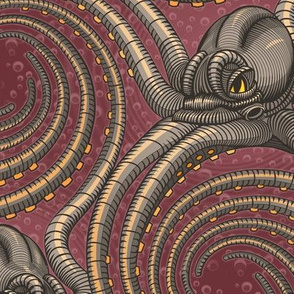 ★ KRAKEN ' ROLL ★ Burgundy Red - Large Scale / Collection : Kraken ' Roll – Steampunk Octopus Print