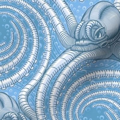 ★ KRAKEN ' ROLL ★ Monochrome Light Blue - Large Scale / Collection : Kraken ' Roll – Steampunk Octopus Print