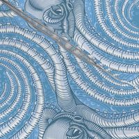 ★ KRAKEN ' ROLL ★ Monochrome Light Blue - Large Scale / Collection : Kraken ' Roll – Steampunk Octopus Print