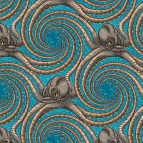 ★ KRAKEN ' ROLL ★ Teal - Small Scale / Collection : Kraken ' Roll – Steampunk Octopus Print