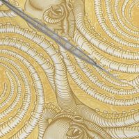 ★ KRAKEN ' ROLL ★ Monochrome Light Golden Yellow - Large Scale / Collection : Kraken ' Roll – Steampunk Octopus Print