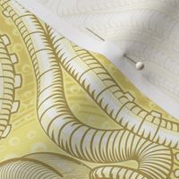 ★ KRAKEN ' ROLL ★ Monochrome Light Mustard Yellow - Large Scale / Collection : Kraken ' Roll – Steampunk Octopus Print