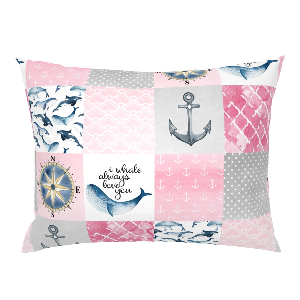 Nautical//I Whale always love you//Pink - Wholecloth Cheater Quilt