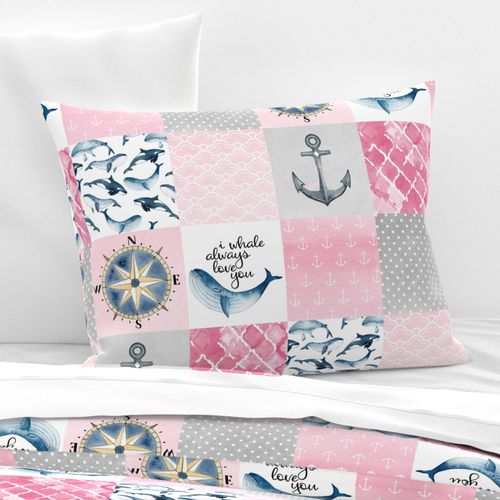 Nautical//I Whale always love you//Pink - Wholecloth Cheater Quilt