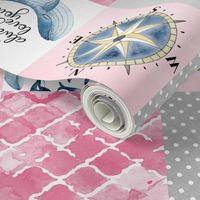 Nautical//I Whale always love you//Pink - Wholecloth Cheater Quilt - Rotated