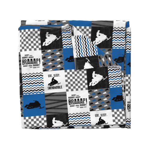 Eat Sleep Snowmobile//Blue - Wholecloth Cheater Quilt