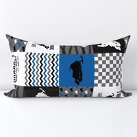 Eat Sleep Snowmobile//Blue - Wholecloth Cheater Quilt - Rotated