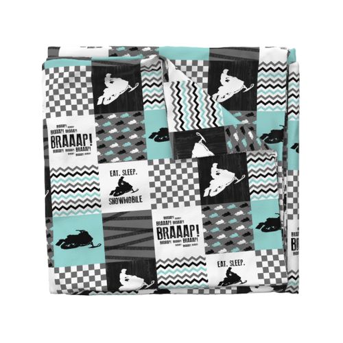 Eat Sleep Snowmobile//Aqua - Wholecloth Cheater Quilt