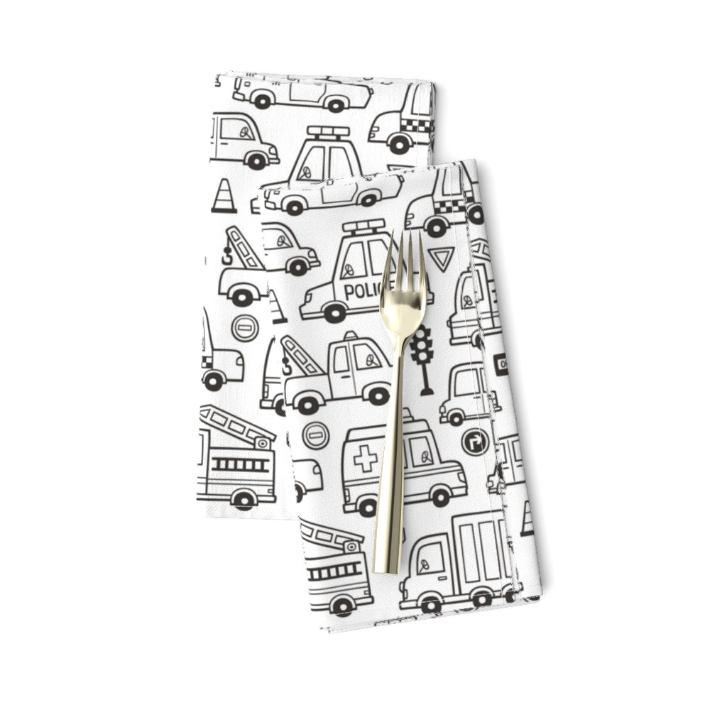 Cars Vehicles Doodle fabric Black & White Coloring