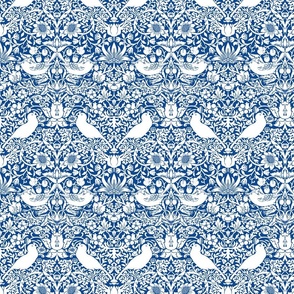 Strawberry Thief by William Morris - MEDIUM - white  and blue Adapation Antiqued art nouveau deco