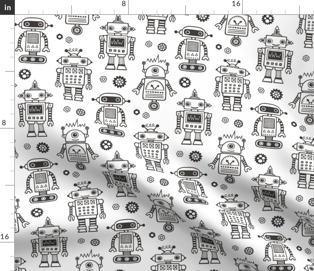 Cute Robots Black & White Coloring