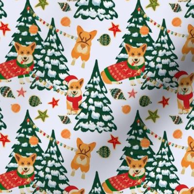 Corgis decorate the Christmas tree - X-Small White - 6x6in 