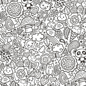 doodle animal world Black & White Coloring