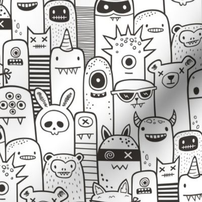 Monsters and Friends Black & White Coloring