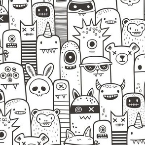 Monsters and Friends Black & White Coloring