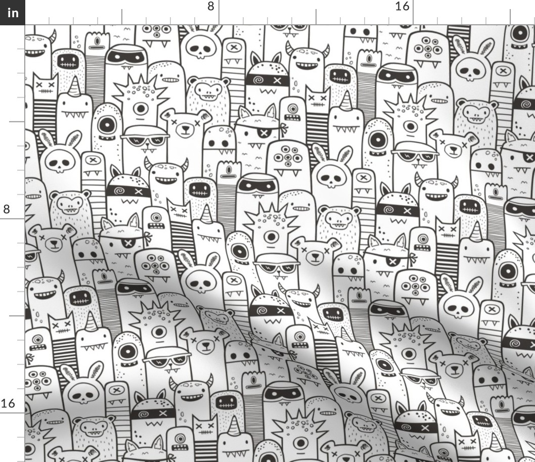 Monsters and Friends Black & White Coloring