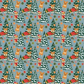 Corgis decorate the Christmas tree - X-Small Blue