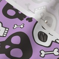 Skulls and Bones Halloween Black & White on Purple