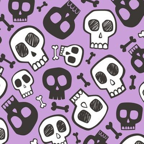 Skulls and Bones Halloween Black & White on Purple