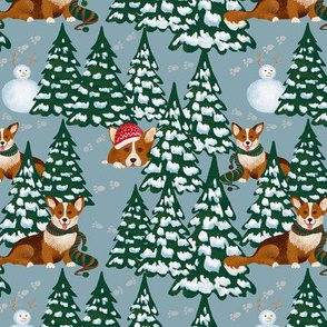 Corgis in the Winter Snow Forest - Gray X-Small