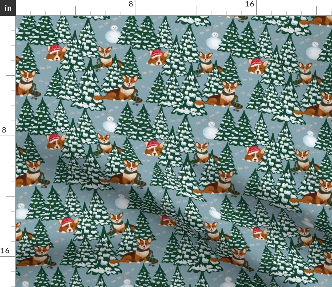 Corgis in the Winter Snow Forest - Gray X-Small