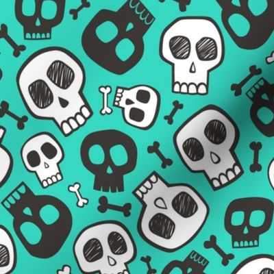 Skulls and Bones Halloween Black & White on Green Mint