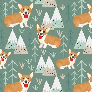 Corgis in the Mountains - Green X-Small