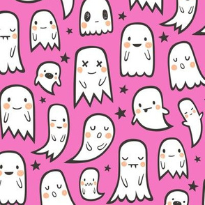 Ghosts and Stars Halloween on Dark Pink