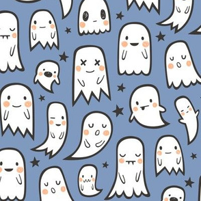 Ghosts and Stars Halloween on Dark Blue Navy