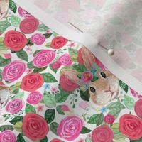 Rabbit in the roses //Watercolor floral  mini