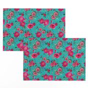 Christmas Floral Pink watercolor // pink and teal floral