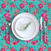 Christmas Floral Pink watercolor // pink and teal floral