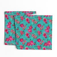 Christmas Floral Pink watercolor // pink and teal floral