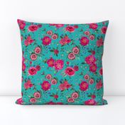 Christmas Floral Pink watercolor // pink and teal floral