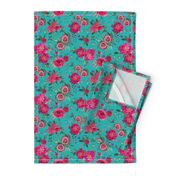 Christmas Floral Pink watercolor // pink and teal floral