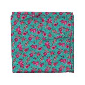 Christmas Floral Pink watercolor // pink and teal floral