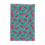 Christmas Floral Pink watercolor // pink and teal floral