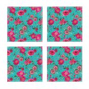 Christmas Floral Pink watercolor // pink and teal floral