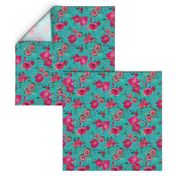 Christmas Floral Pink watercolor // pink and teal floral