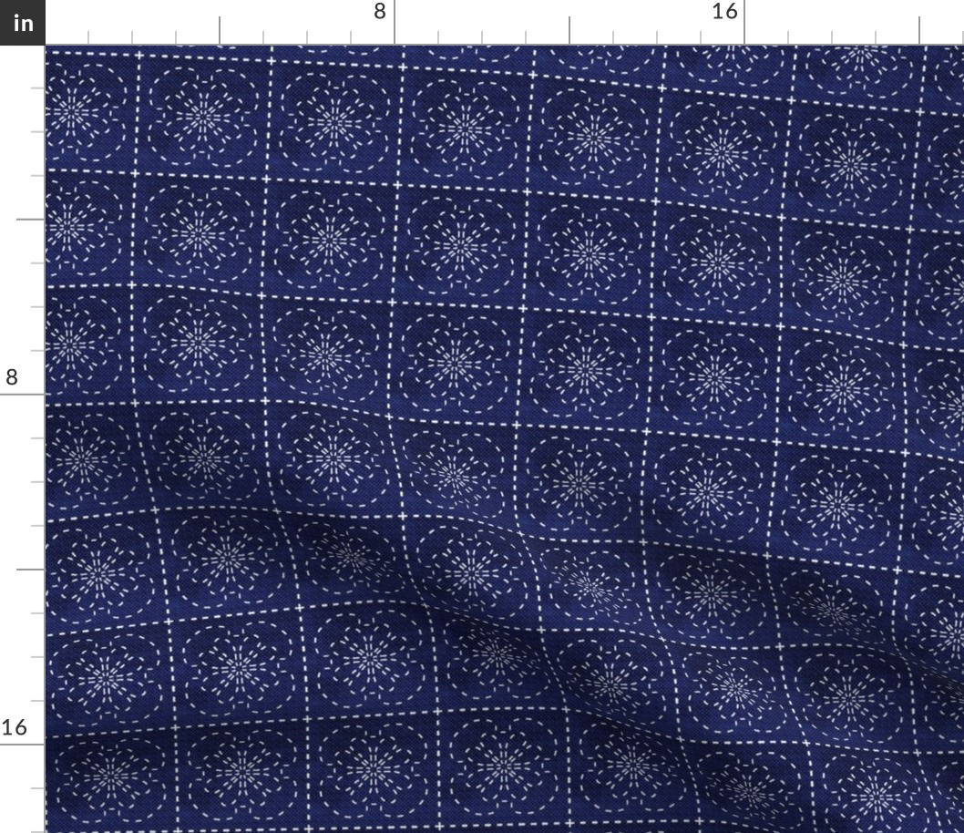 Sashiko flowers on dark denim