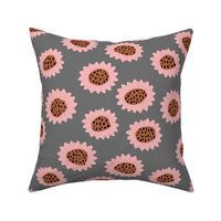 Retro style paper cut raw sunflowers abstract flower field joy pattern pink gray LARGE