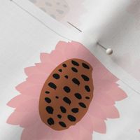 Retro style paper cut raw sunflowers abstract flower field joy pattern pink copper LARGE