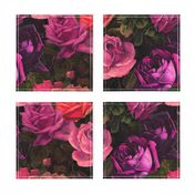  Vintage Summer Dark Night Romanticism:  Maximalism Moody Florals- Antiqued Pink Roses Retro Bouquets Nostalgic - Gothic Mystic Night-  Antique Botany Wallpaper and Victorian Goth Mystic inspired