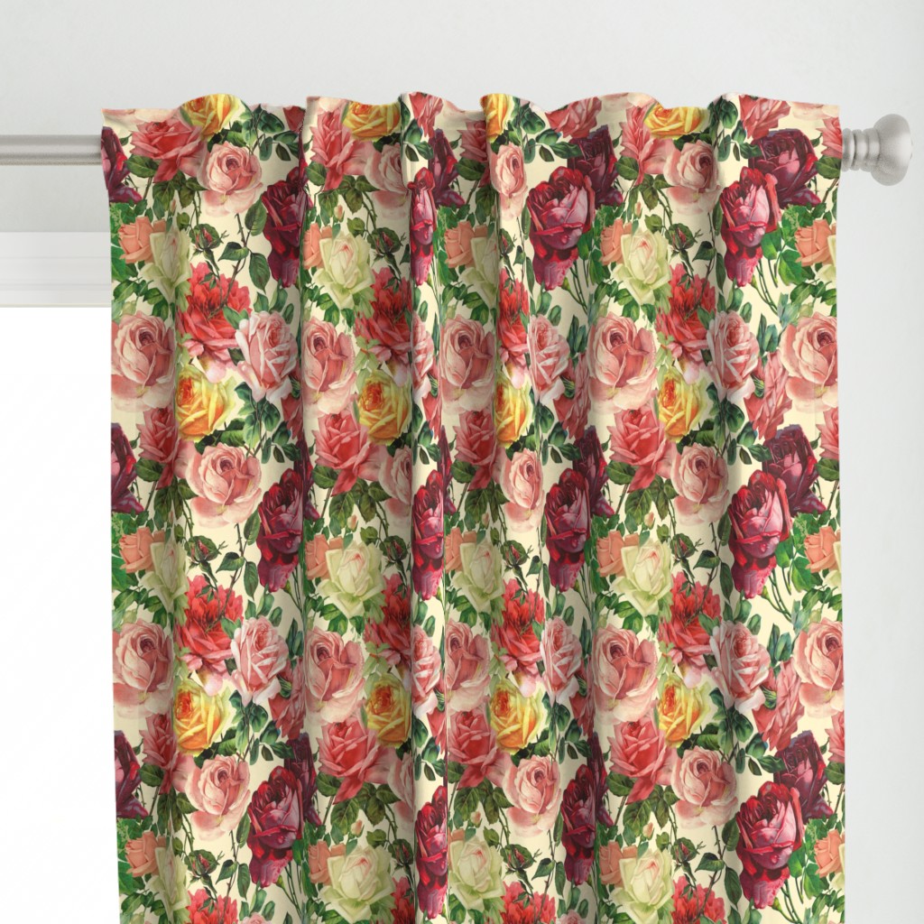 Mystic Nostalgic Red And Yellow Roses Flowers, Antique Bloom Bouquets, Vintage Home Decor,   English Rose Fabric - yellow 