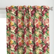 Mystic Nostalgic Red And Yellow Roses Flowers, Antique Bloom Bouquets, Vintage Home Decor,   English Rose Fabric - yellow 