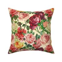 Mystic Nostalgic Red And Yellow Roses Flowers, Antique Bloom Bouquets, Vintage Home Decor,   English Rose Fabric - yellow 