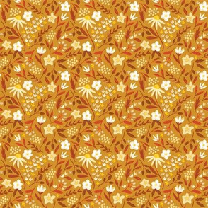 Small Scale Mustard Yellow Fall Floral Pattern